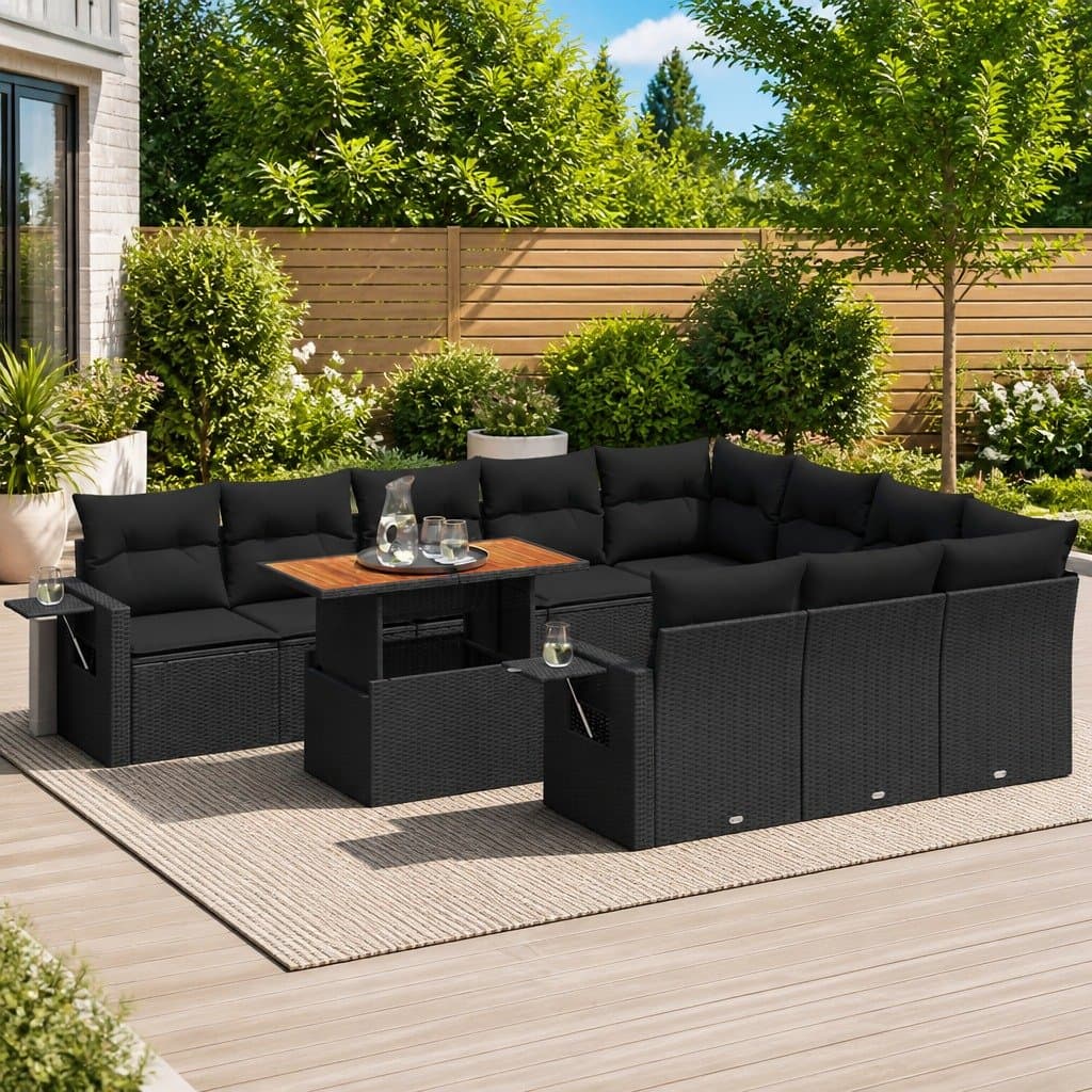 11-Piece Outdoor Garden Sofa Set in Black