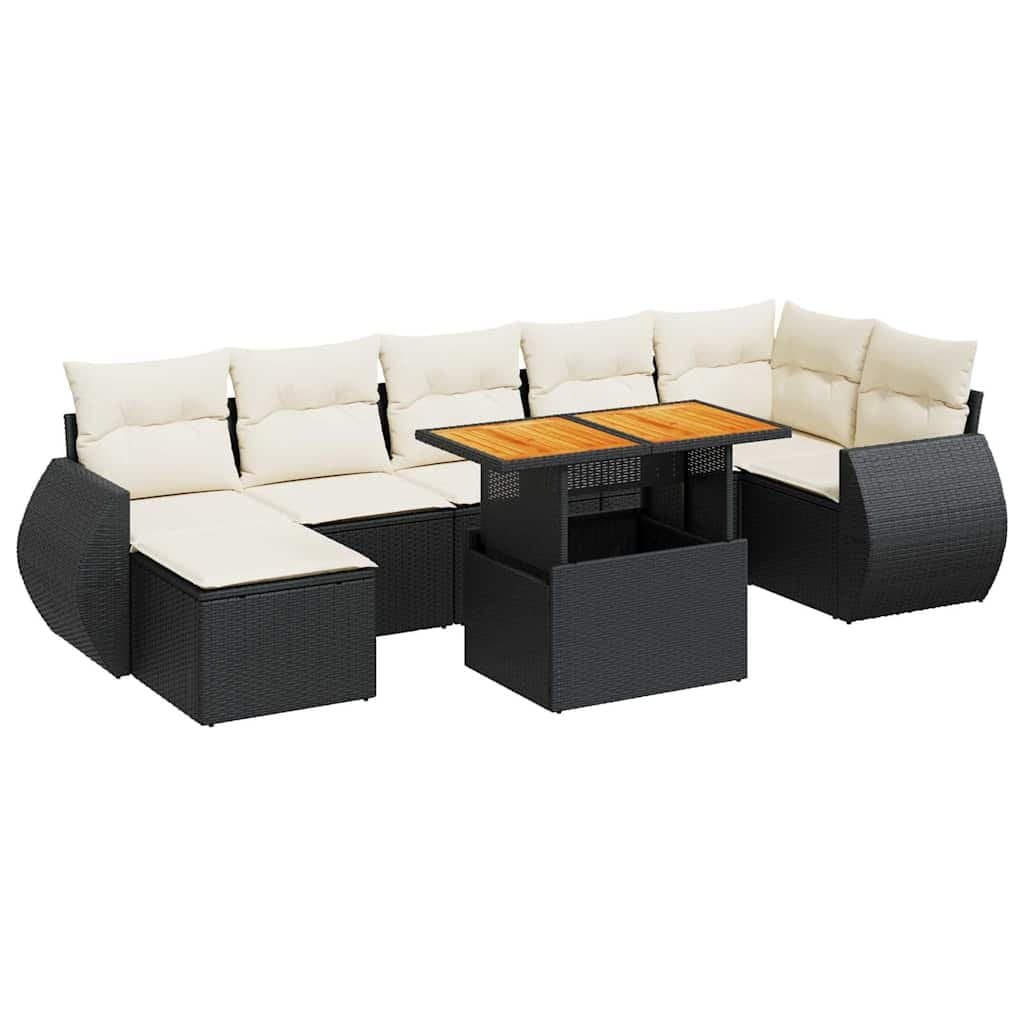 8-Piece Black Poly Rattan Garden Sofa Set for Outdoors