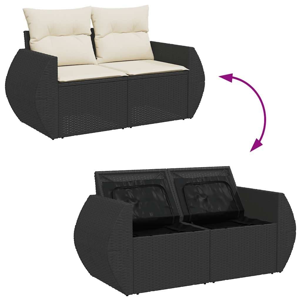 8-Piece Black Poly Rattan Garden Sofa Set for Outdoors