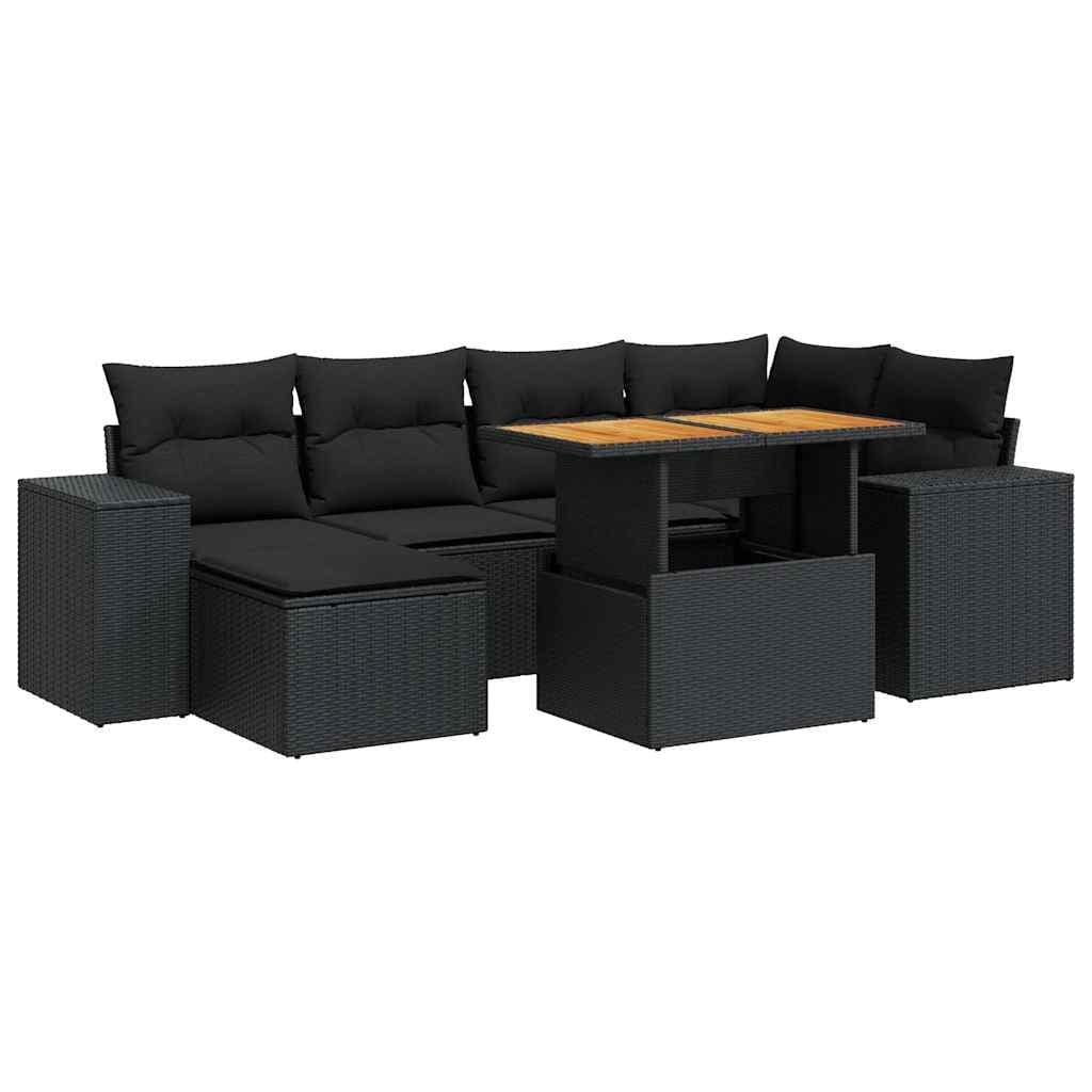 7 Piece Black Poly Rattan Garden Sofa Set