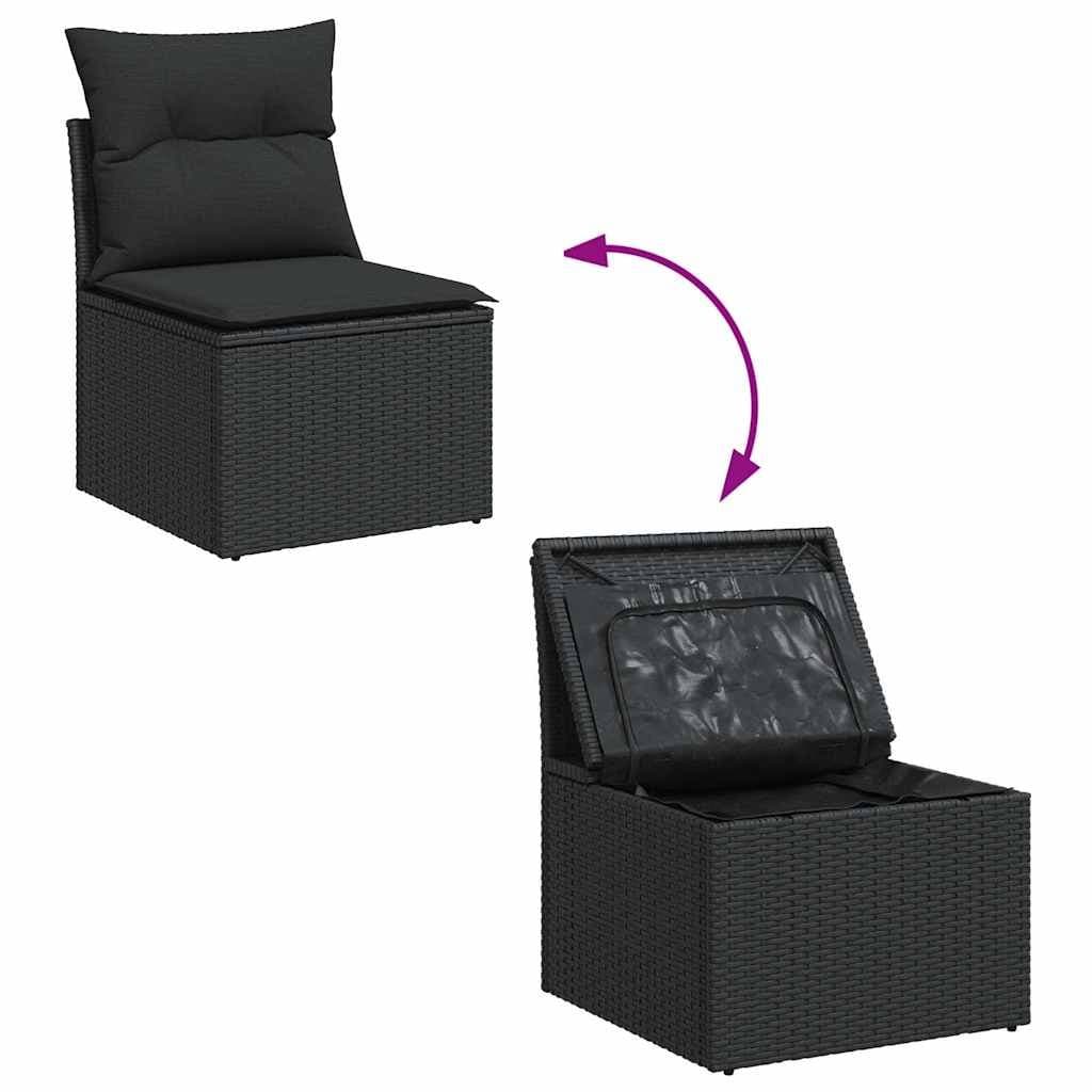 7 Piece Black Poly Rattan Garden Sofa Set