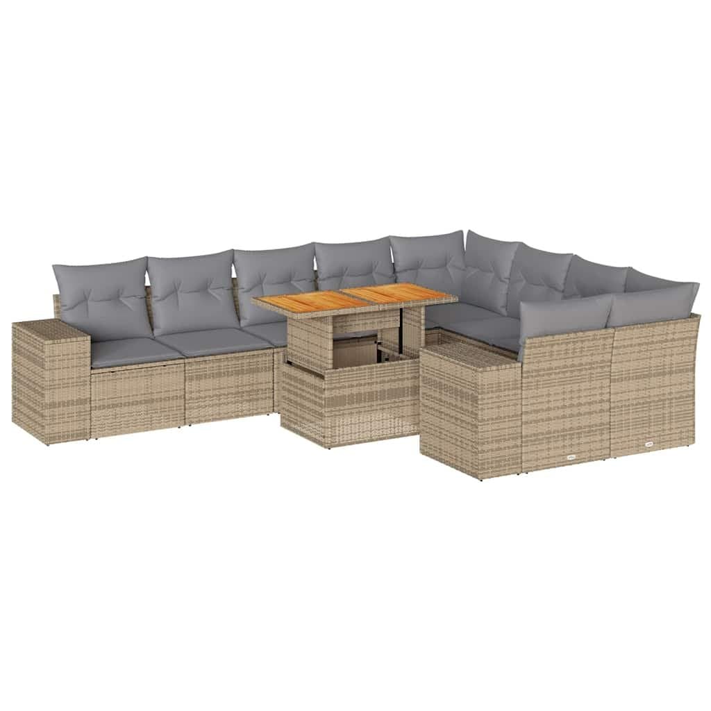 Beige Poly Rattan 10 Piece Garden Sofa Set for Outdoor