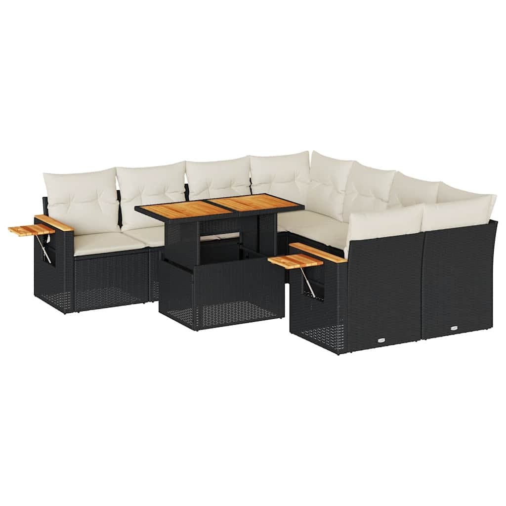9 Piece Outdoor Patio Furniture Set with Cushions in Black