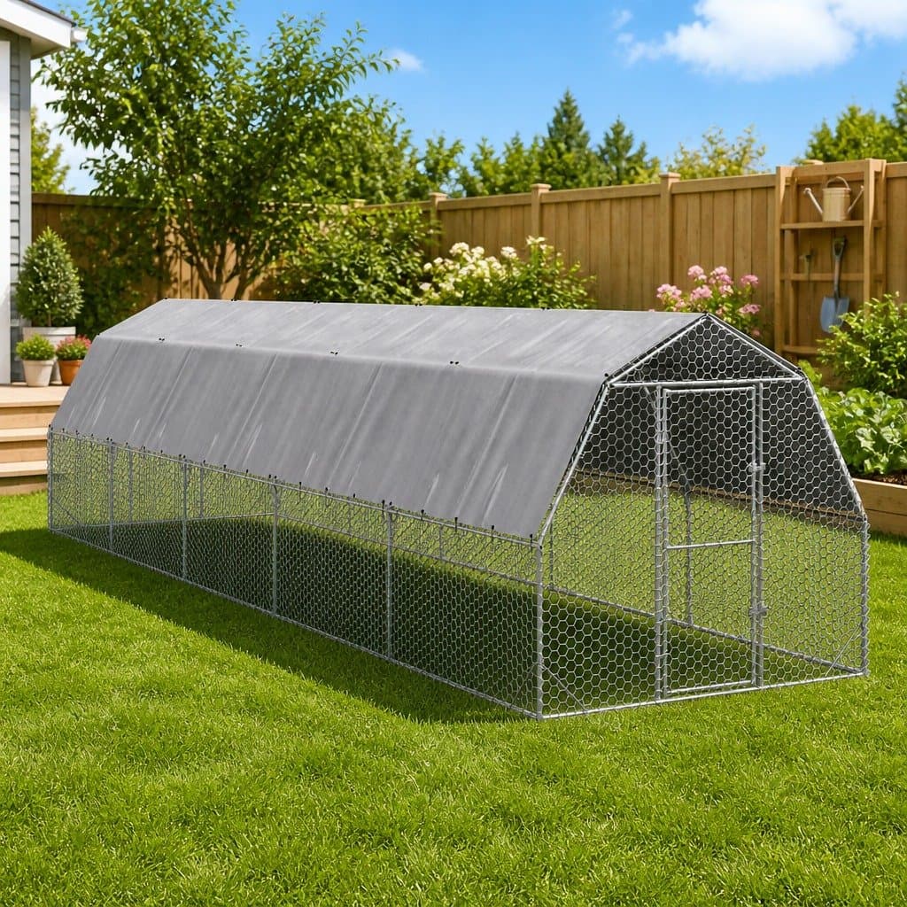 Walk-In Chicken Run with Roof 2.5x10x2.25 m