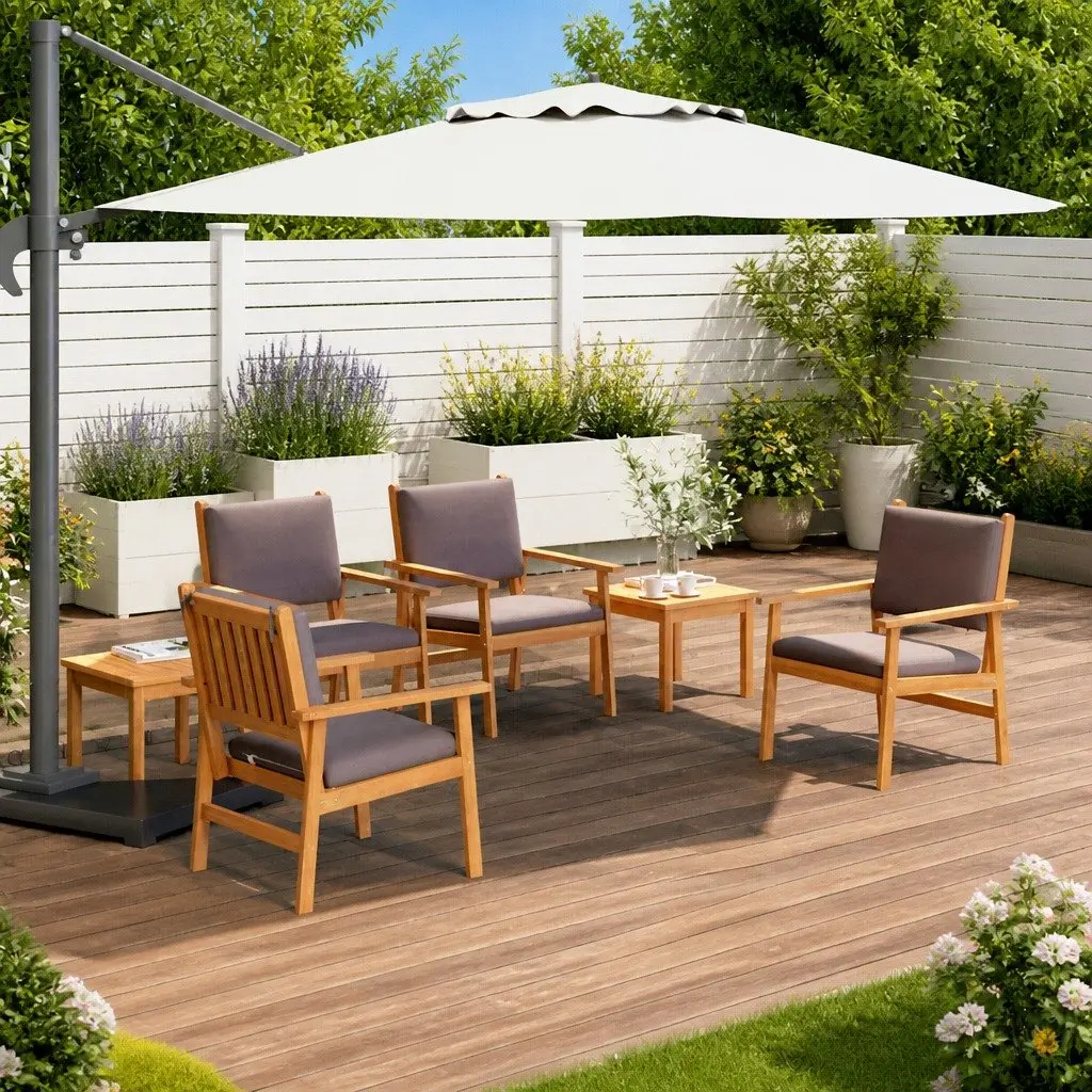 6-Piece Outdoor Sofa Set in Brown Wood