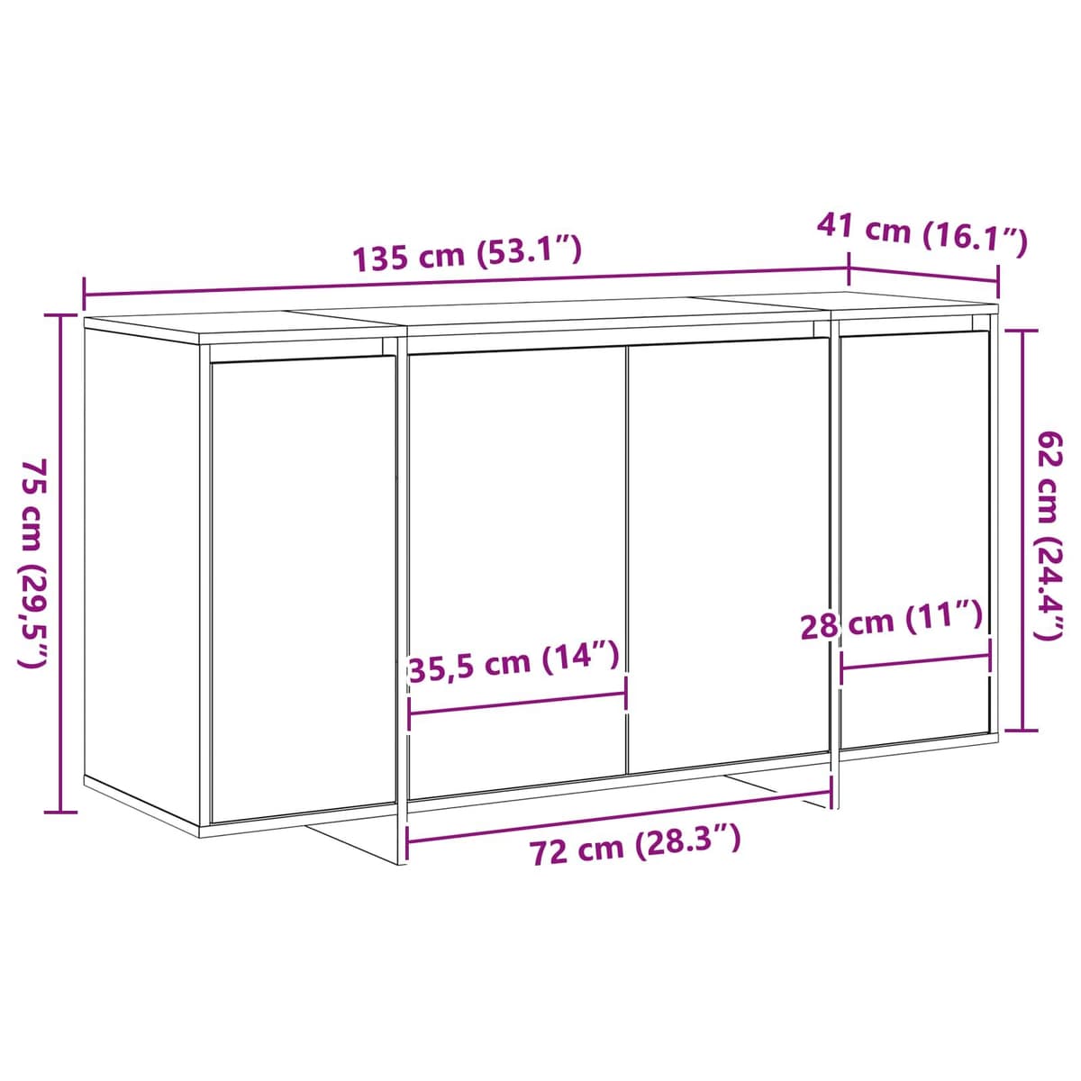 Modern Sideboard Grey Storage Cabinet Engineered Wood Dining Room Furniture