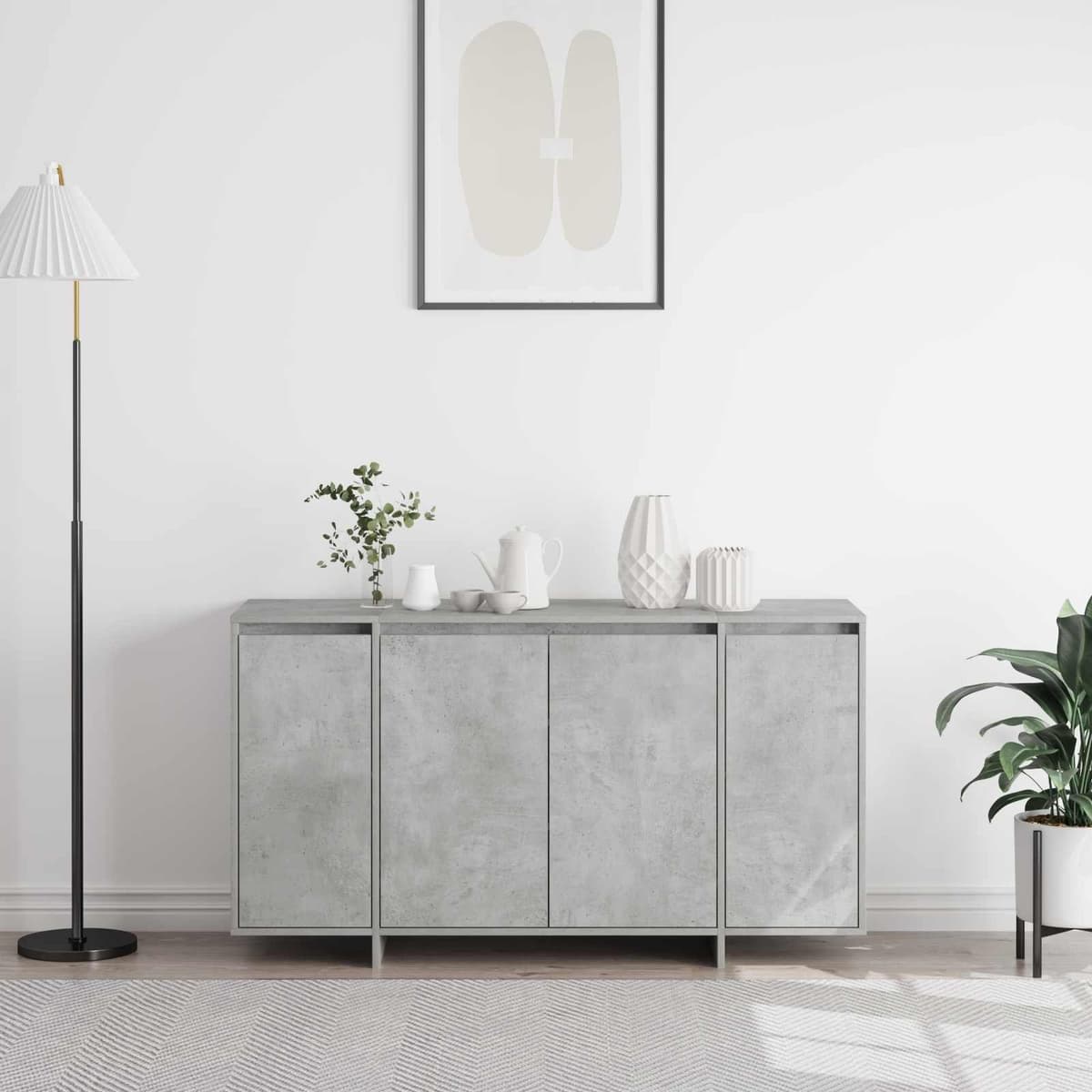 Modern Sideboard Grey Storage Cabinet Engineered Wood Dining Room Furniture