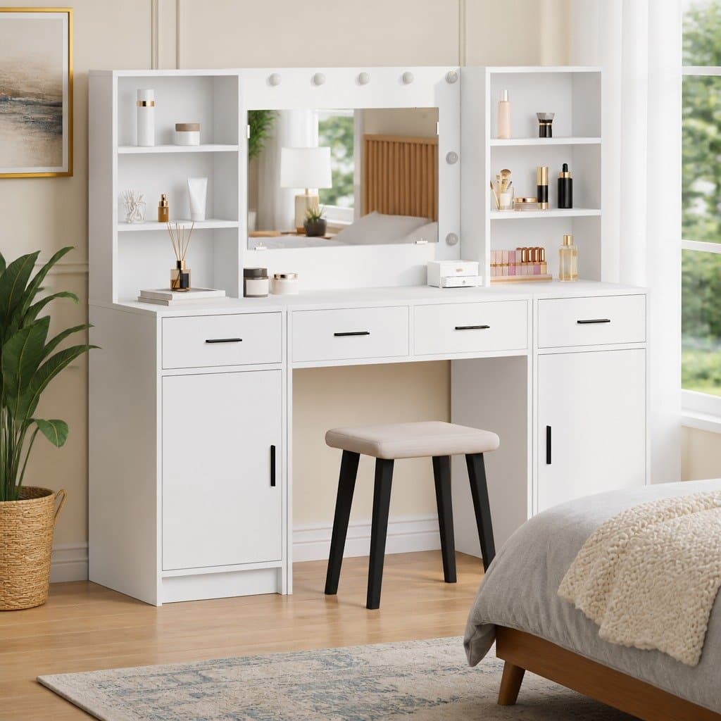 White Dressing Table Set with LED Mirror