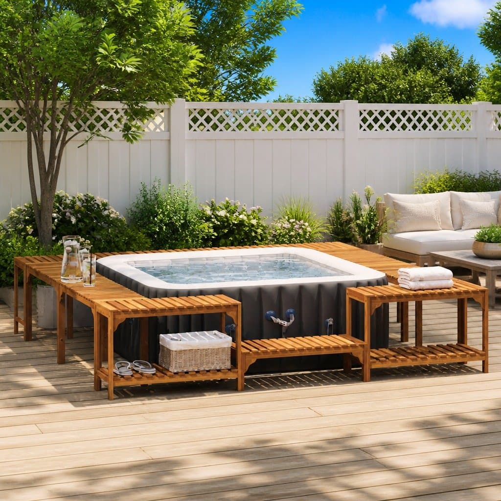 Hot Tub Surround 255x255x55.5cm Brown Acacia Wood Outdoor Enclosure Spa Deck