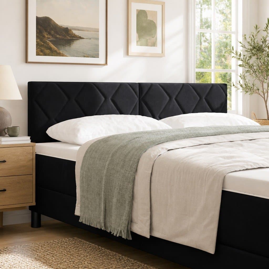 144cm Black Velvet Upholstered LED Headboard with RGB Lights