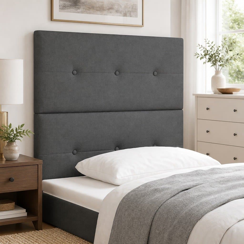 Adjustable Height LED Headboard 80cm in Grey Fabric