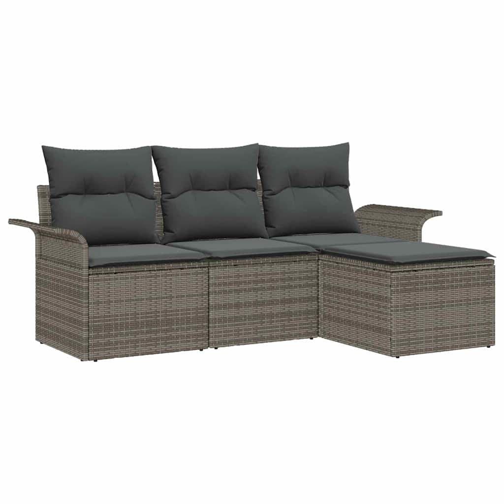 Outdoor Sofa Set 4 Pieces Grey Poly Rattan Garden Patio Furniture with Cushions