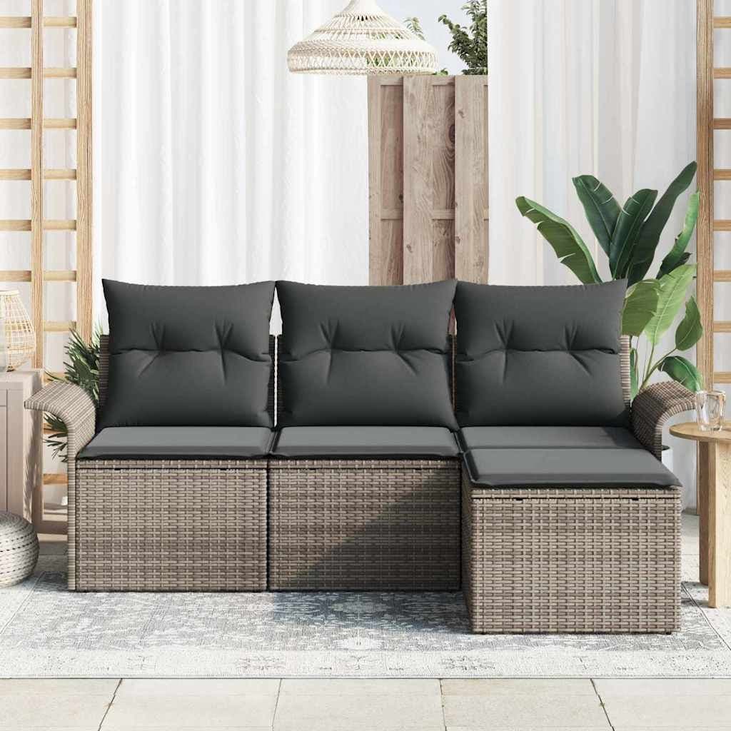 Outdoor Sofa Set 4 Pieces Grey Poly Rattan Garden Patio Furniture with Cushions
