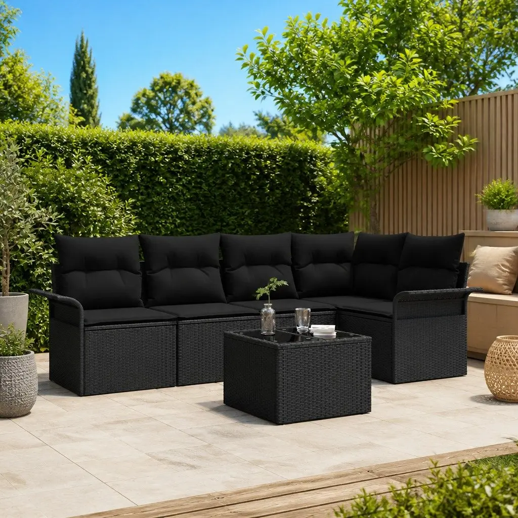 6-Piece Outdoor Poly Rattan Sofa Set with Storage