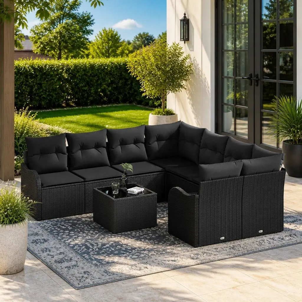 9-Piece Modular Outdoor Garden Sofa Set with Cushions