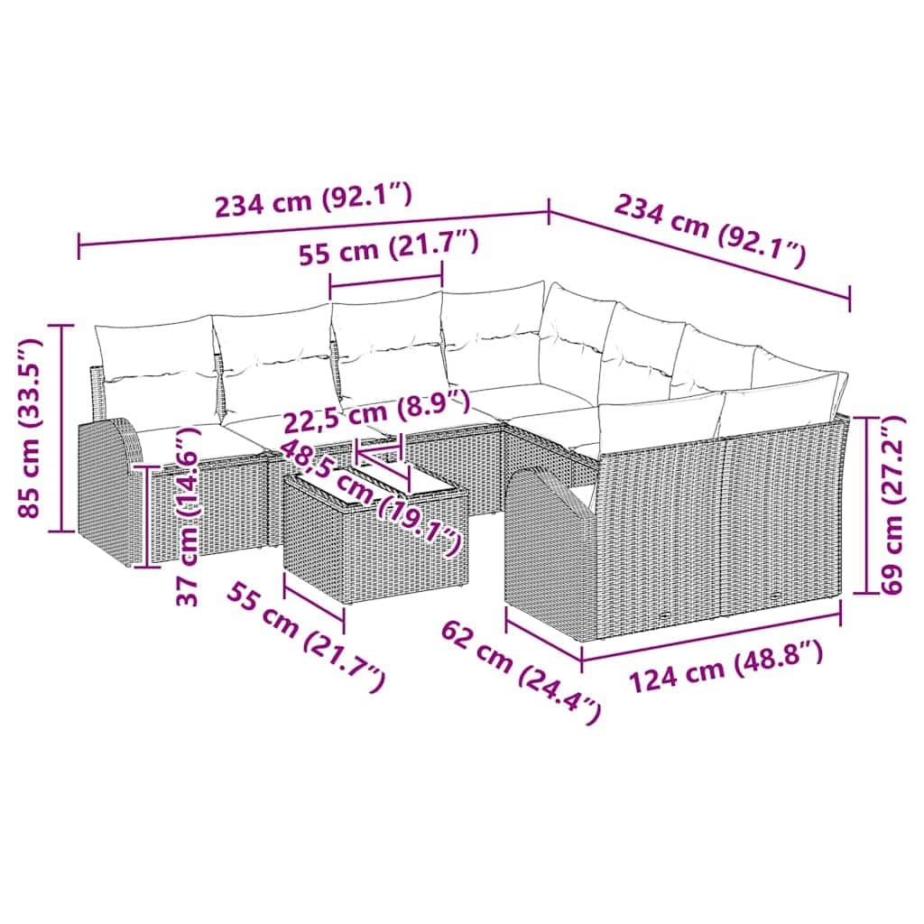 Black Modular Outdoor Garden Sofa Set with Durable Rattan
