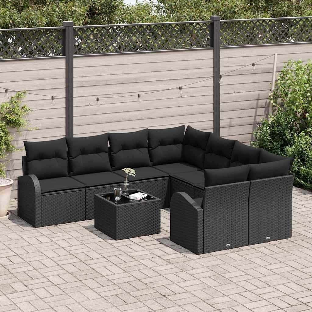 Black Modular Outdoor Garden Sofa Set with Durable Rattan
