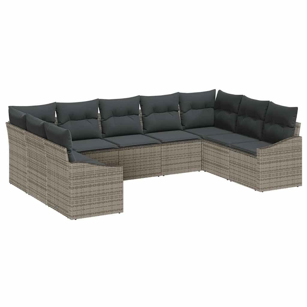 9-Piece Grey Poly Rattan Outdoor Sofa Set