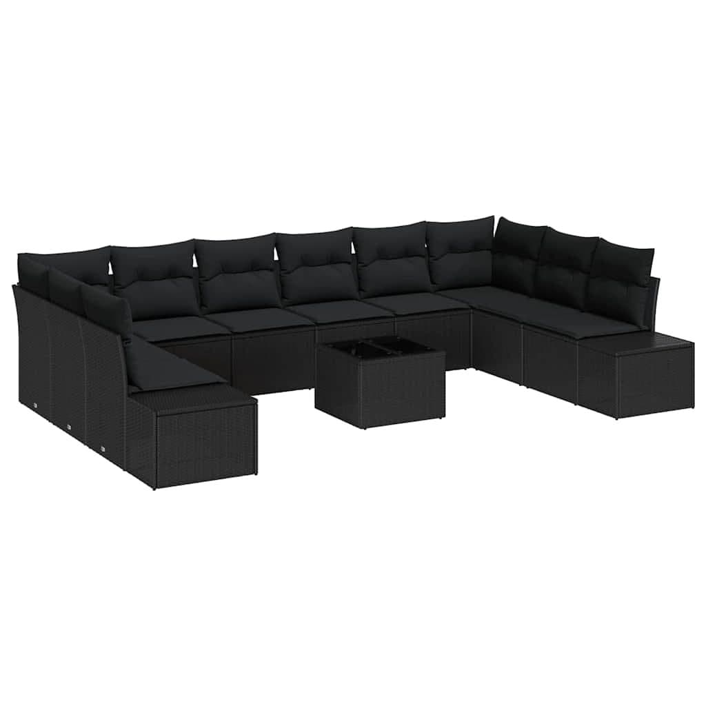 Garden Sofa Set Outdoor Sectional Furniture Poly Rattan 11 pcs Black Cushions