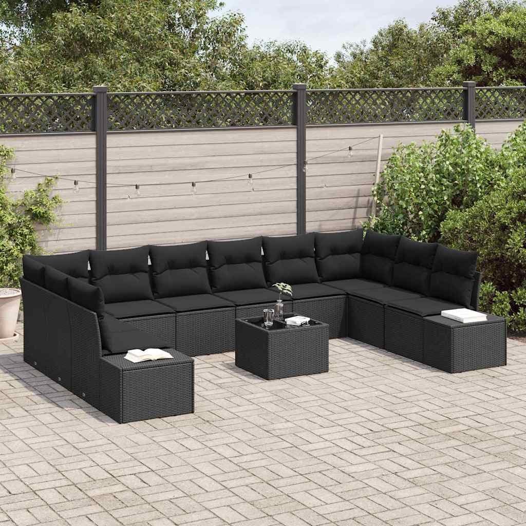 Garden Sofa Set Outdoor Sectional Furniture Poly Rattan 11 pcs Black Cushions