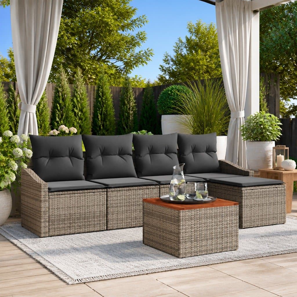 6 Piece Modular Garden Sofa Set in Grey Poly Rattan