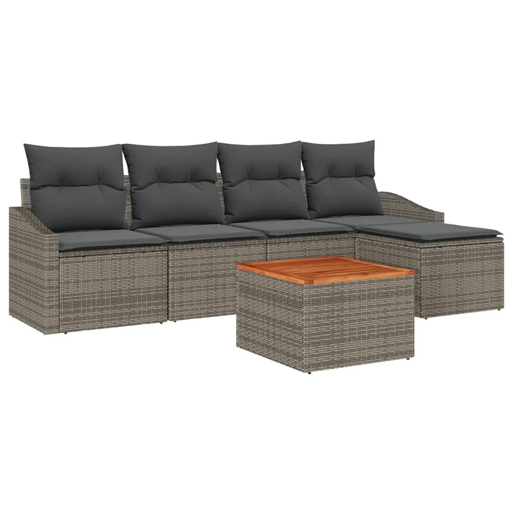 6 Piece Modular Garden Sofa Set in Grey Poly Rattan