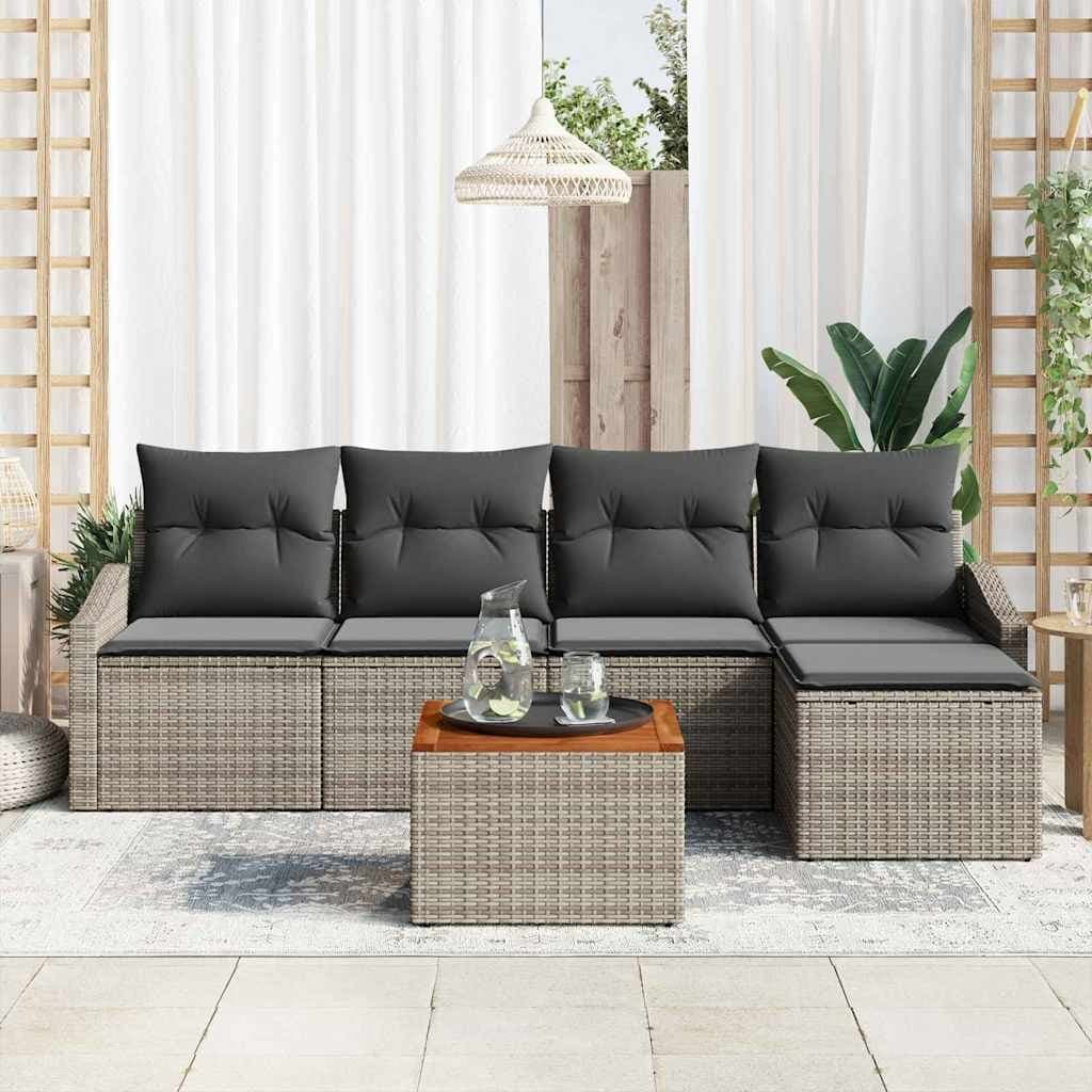 6 Piece Modular Garden Sofa Set in Grey Poly Rattan