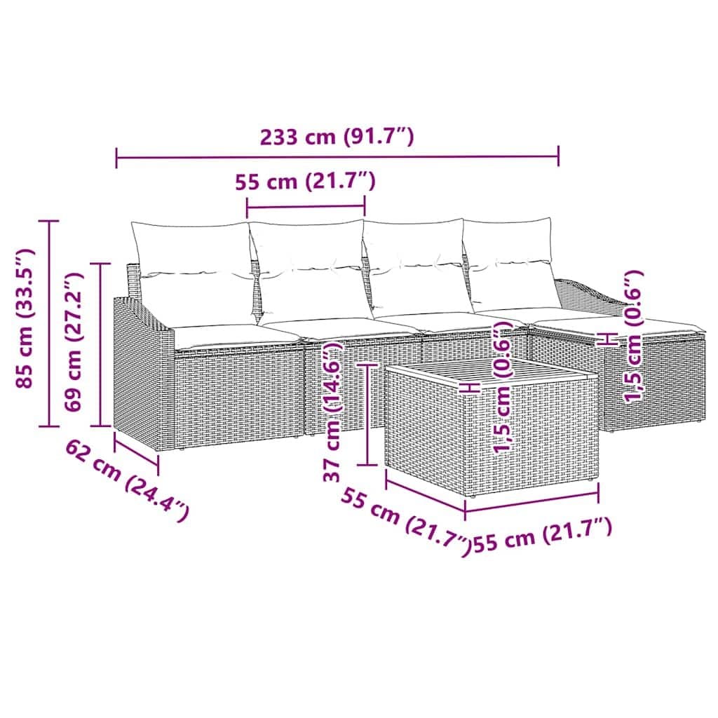 6 Piece Modular Garden Sofa Set in Grey Poly Rattan