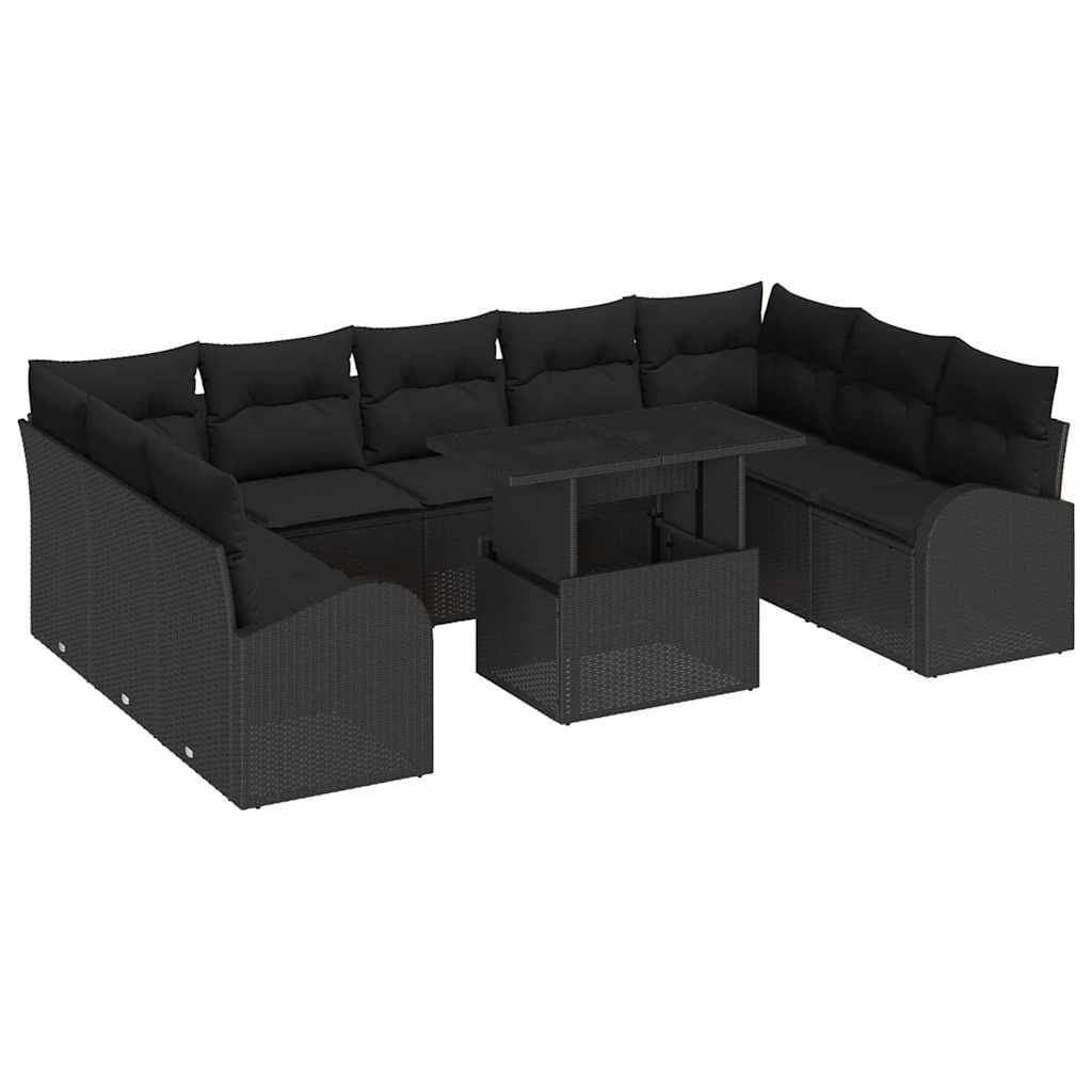 Black Modular Poly Rattan Outdoor Sofa Set with Storage