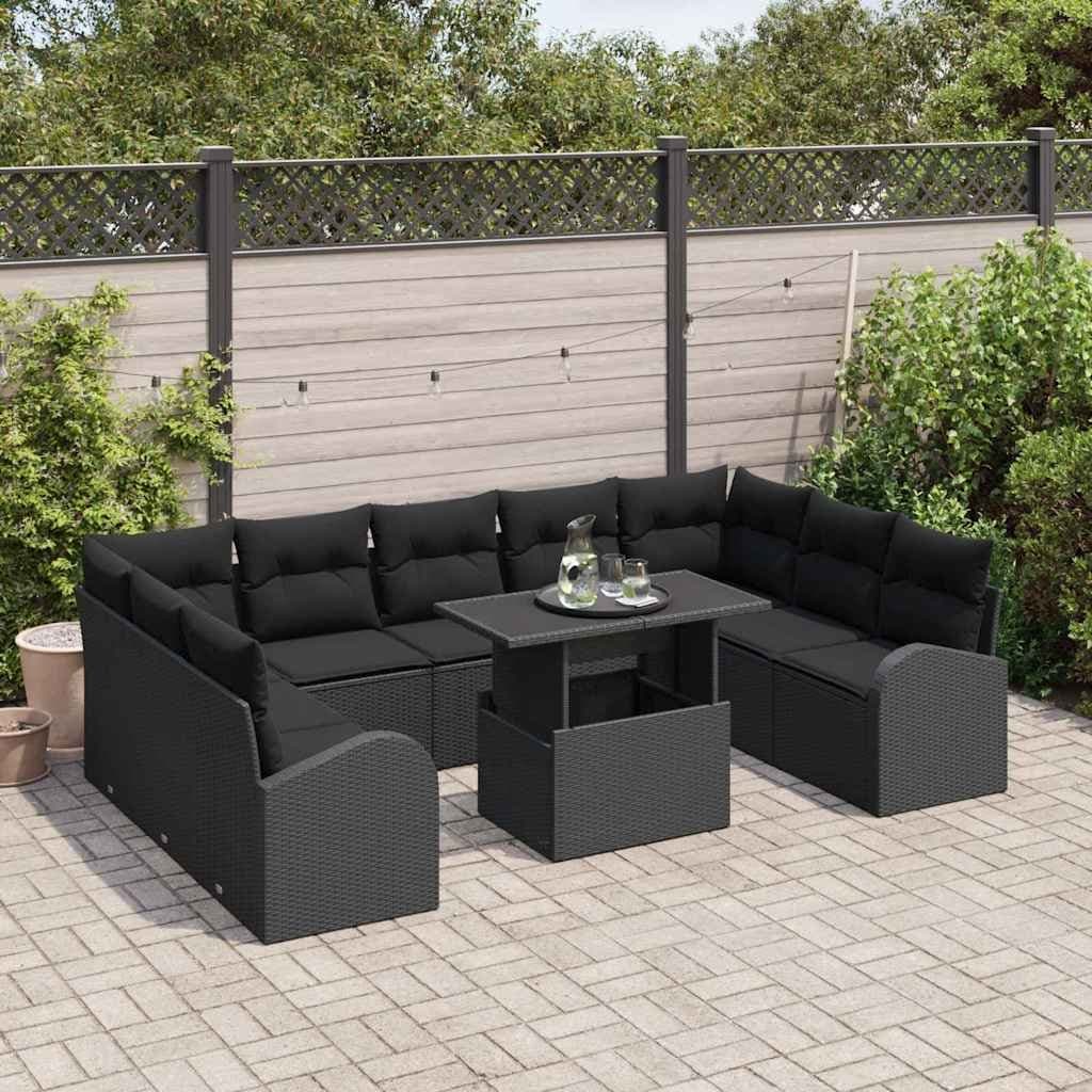 Black Modular Poly Rattan Outdoor Sofa Set with Storage