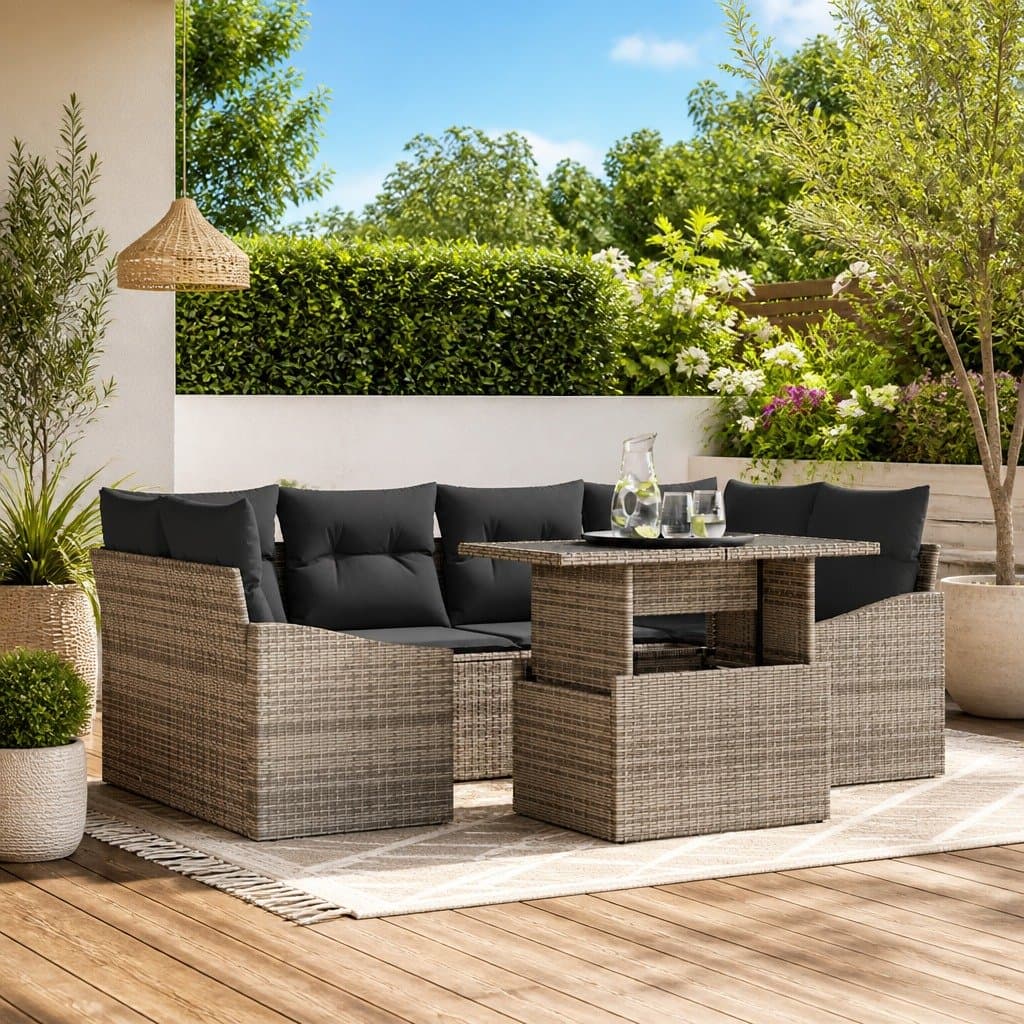 7-Piece Modular Grey Outdoor Garden Sofa Set