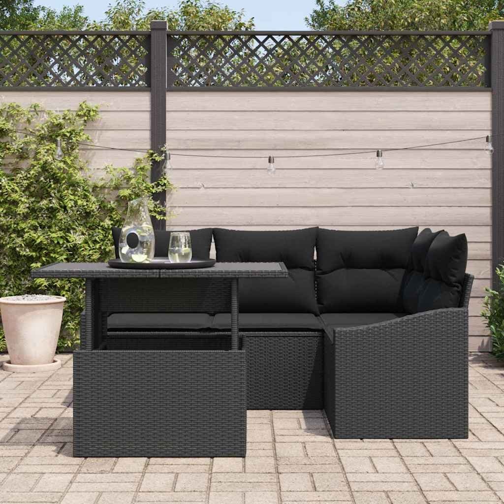 Modular 5 Piece Black Poly Rattan Sofa Set