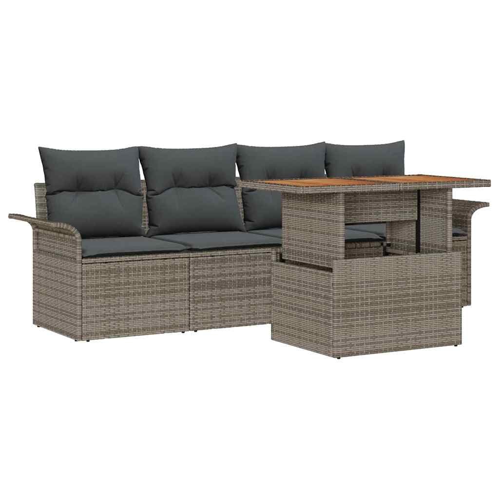 Grey Rattan 5-Piece Modular Garden Sofa Set