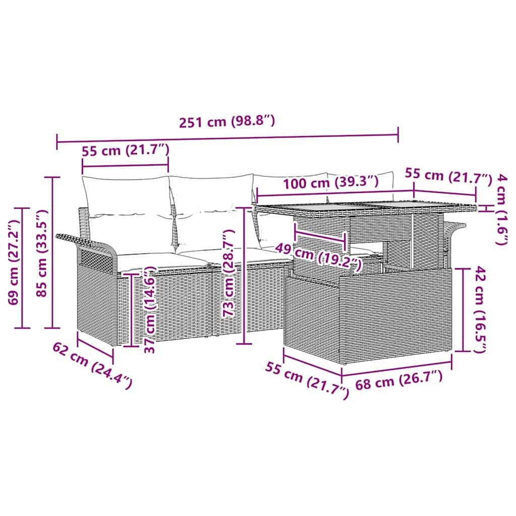 Grey Rattan 5-Piece Modular Garden Sofa Set