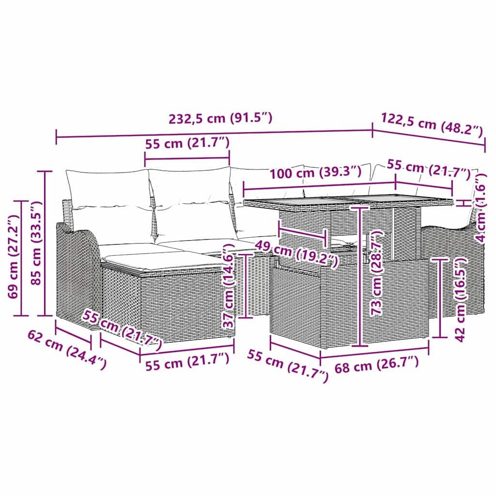 7-Piece Outdoor Garden Sofa Set with Steel Frame