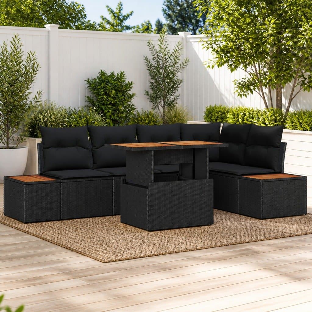 Modular Black Rattan Outdoor Sofa Set