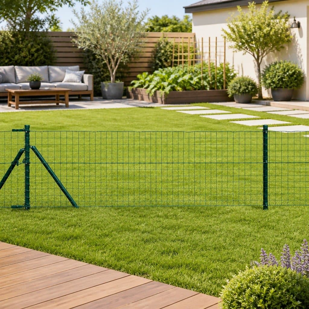 Green Powder-Coated Steel Fence Post Set