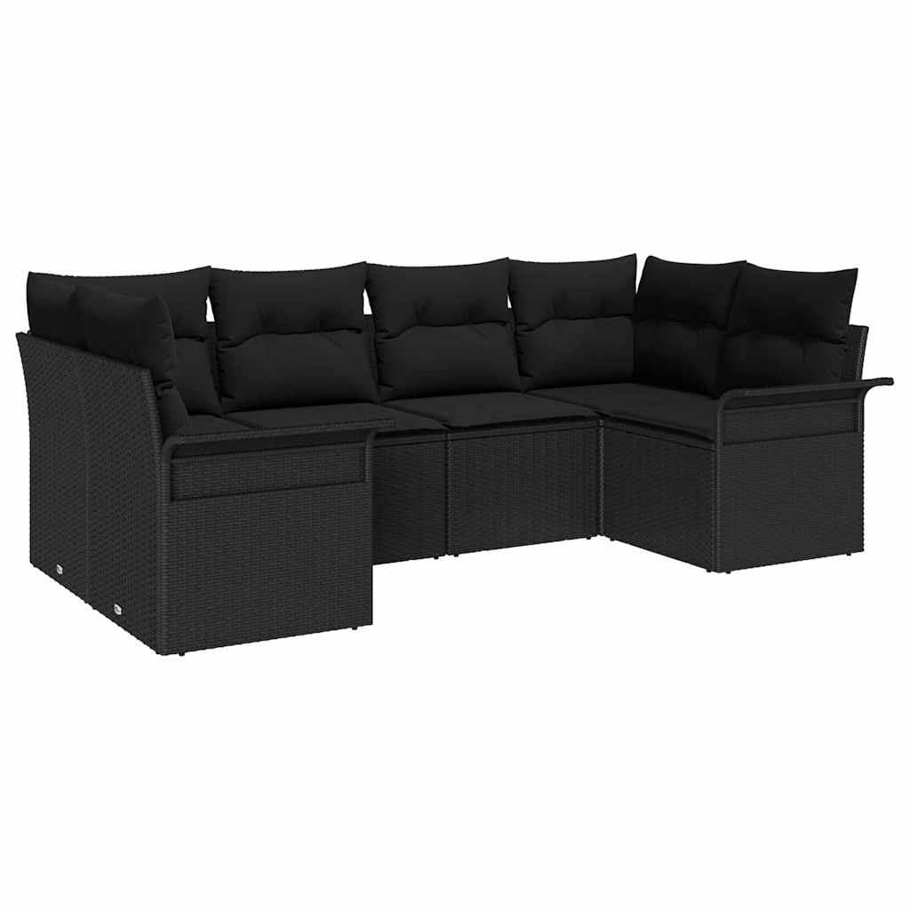 6 Piece Black Poly Rattan Outdoor Sofa Set