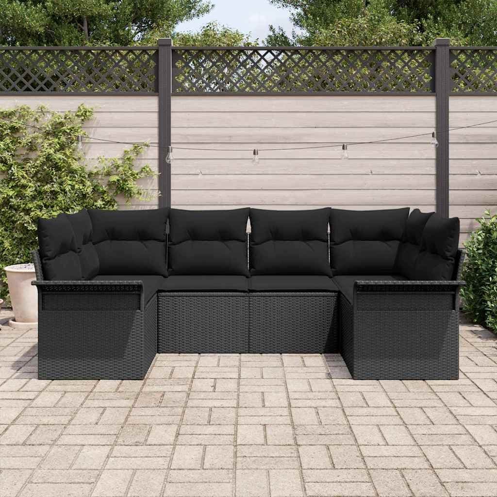 6 Piece Black Poly Rattan Outdoor Sofa Set
