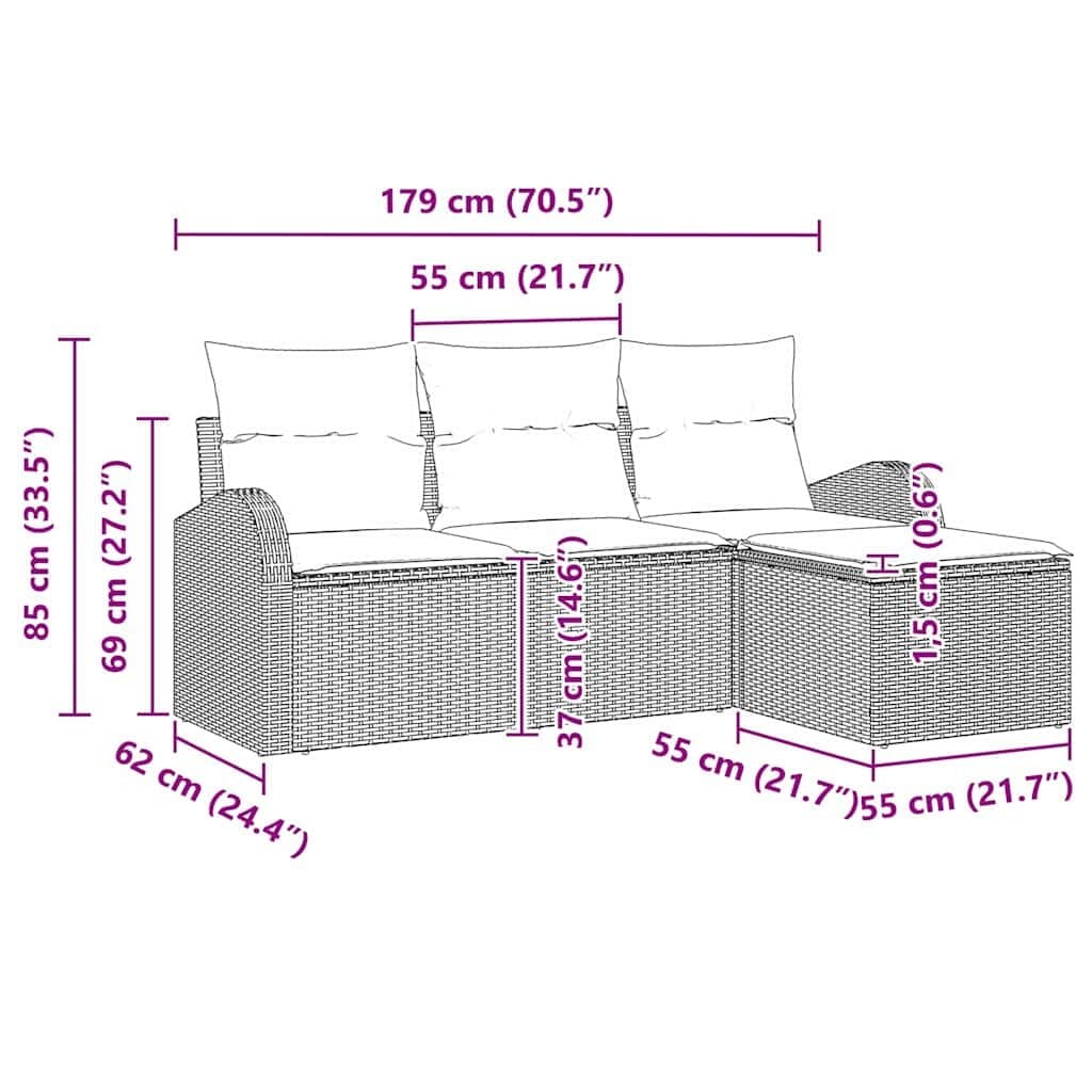 Black Poly Rattan Outdoor Modular Sofa Set with Storage