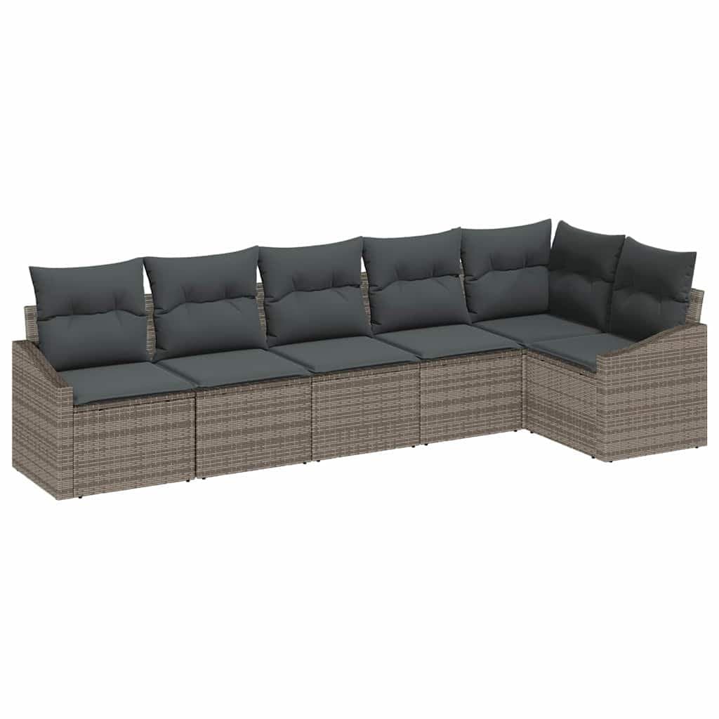 6-Piece Grey Poly Rattan Outdoor Sofa Set