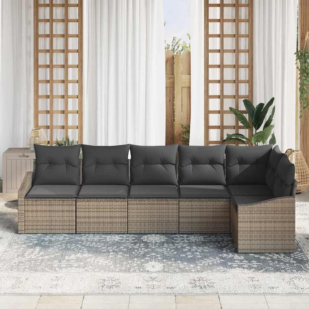 6-Piece Grey Poly Rattan Outdoor Sofa Set
