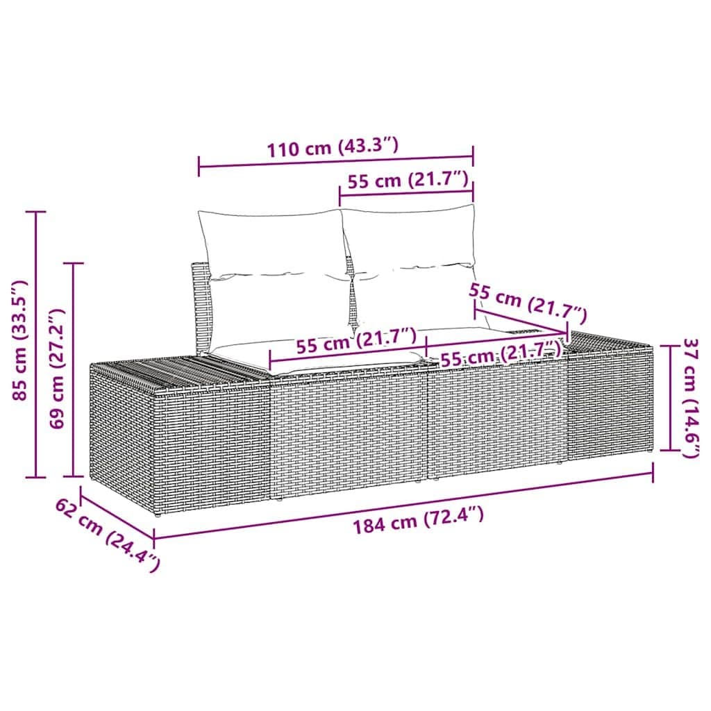 3-Piece Modular Outdoor Sofa Set with Storage in Grey