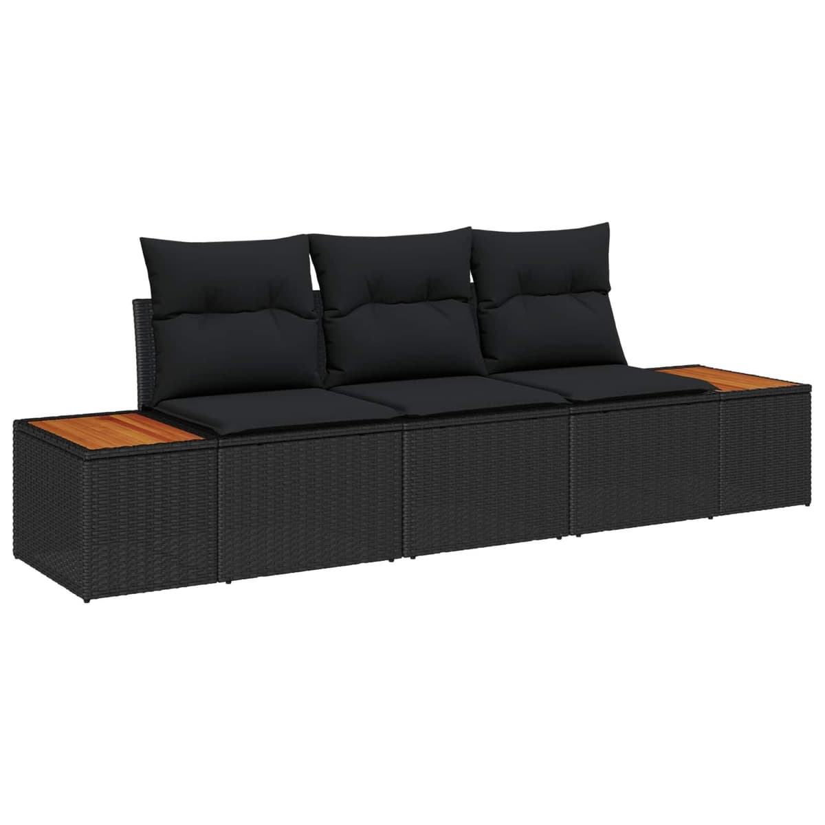 3-Piece Black Outdoor Garden Sofa Set with Cushions
