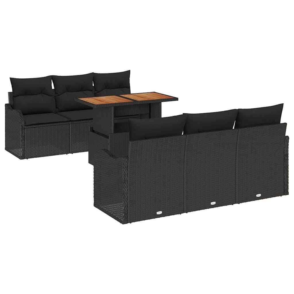 7-Piece Black Poly Rattan Garden Sofa Set with Storage