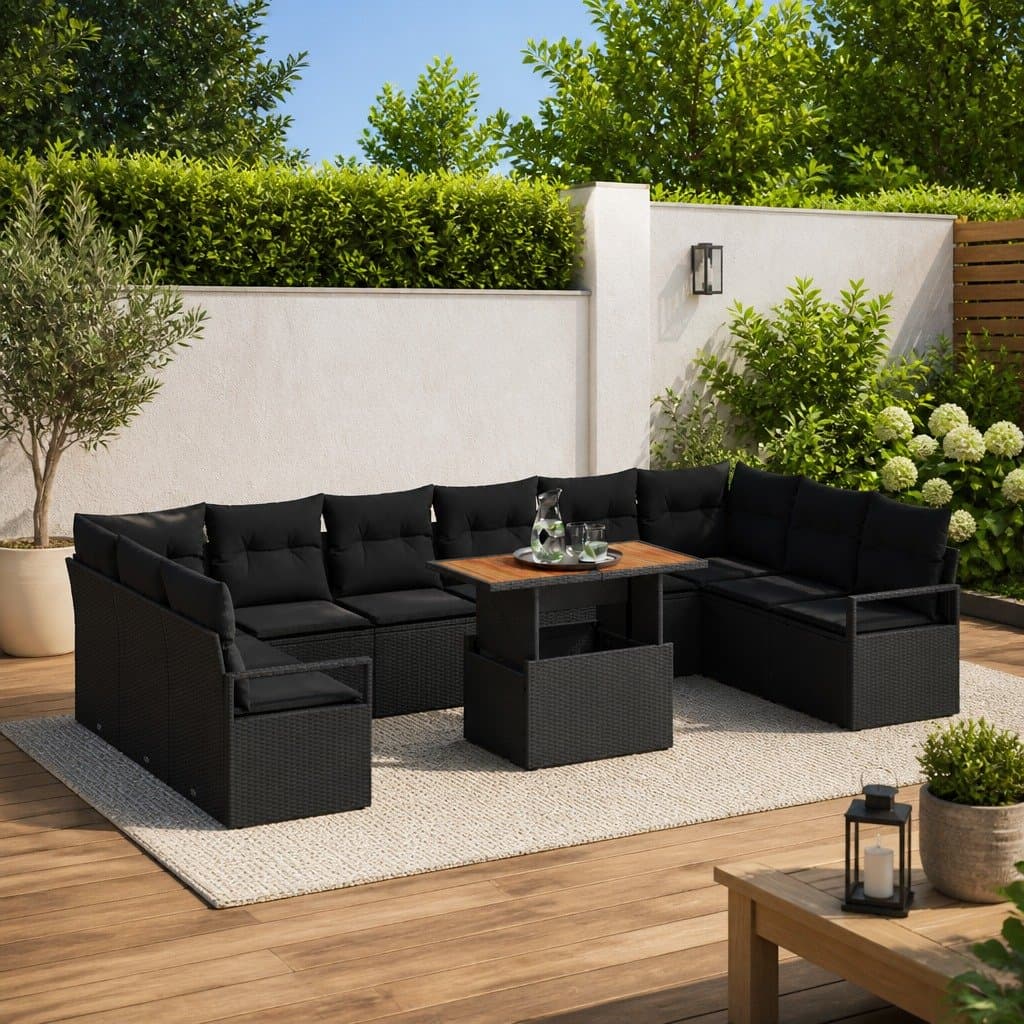 Black Modular 11-Piece Garden Sofa Set with Storage