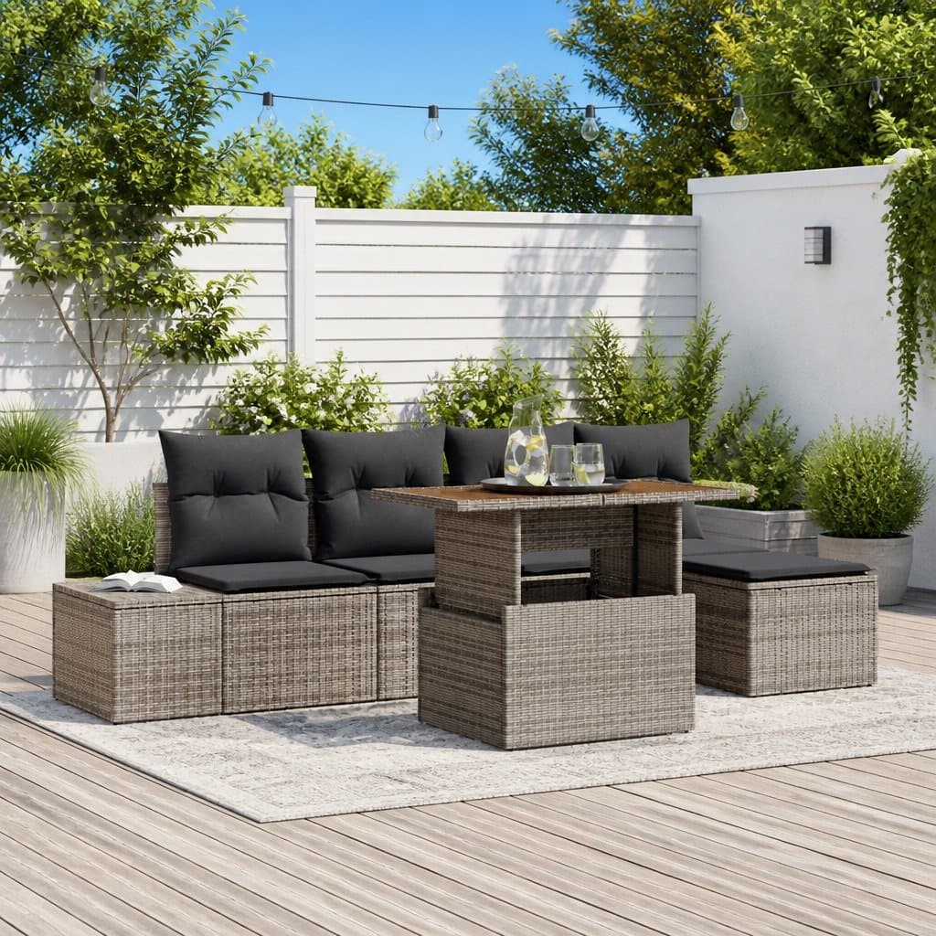 6-Piece Garden Sofa Set in Grey Poly Rattan