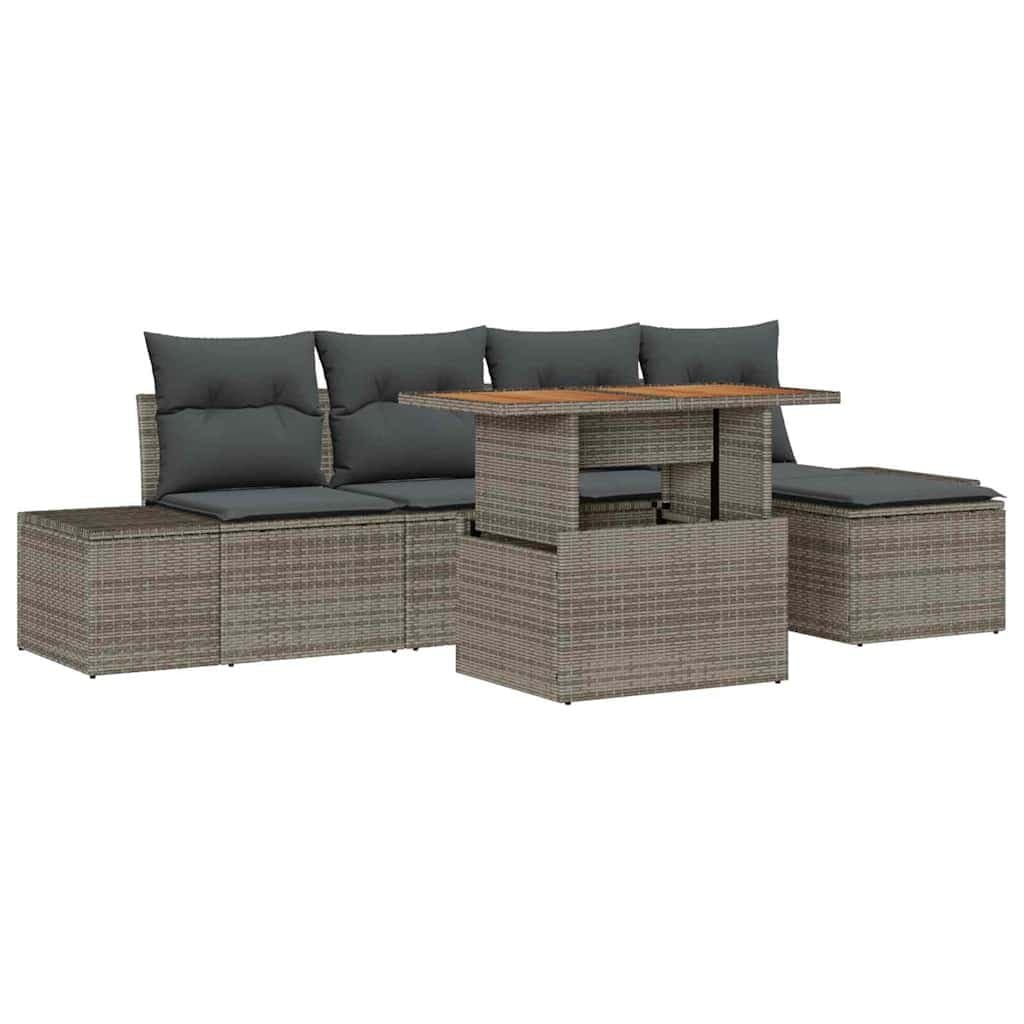 6-Piece Garden Sofa Set in Grey Poly Rattan