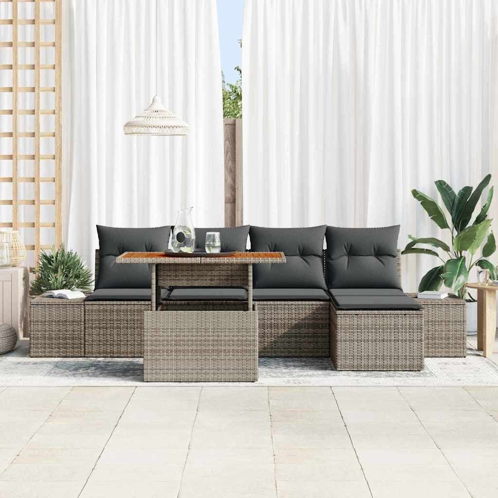 6-Piece Garden Sofa Set in Grey Poly Rattan