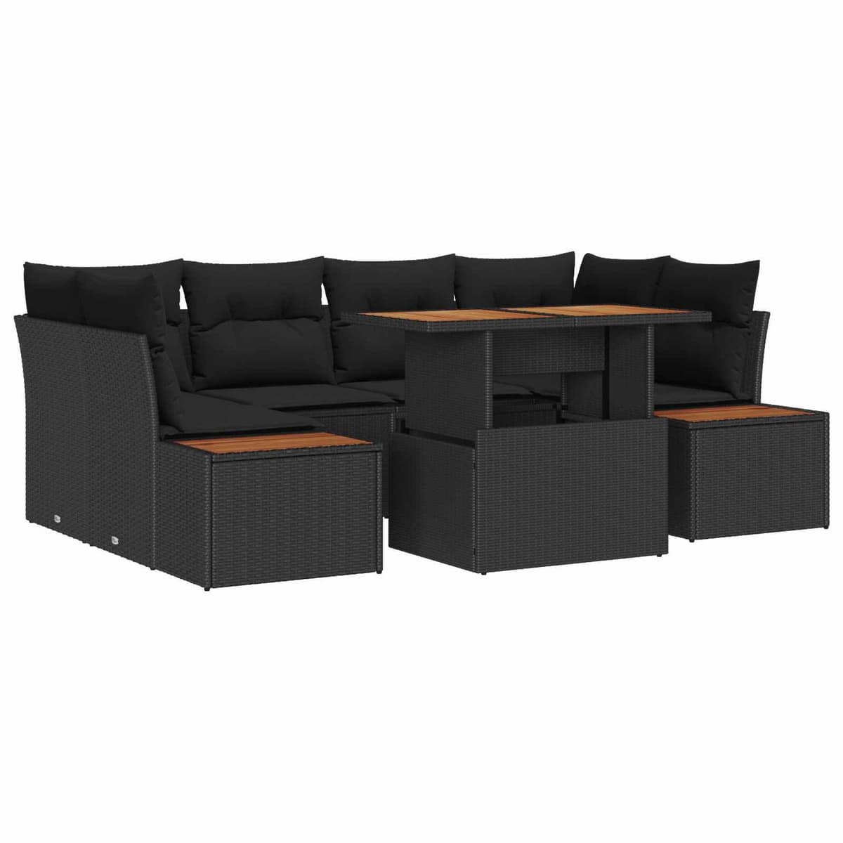 7-Piece Black Poly Rattan Garden Sofa Set